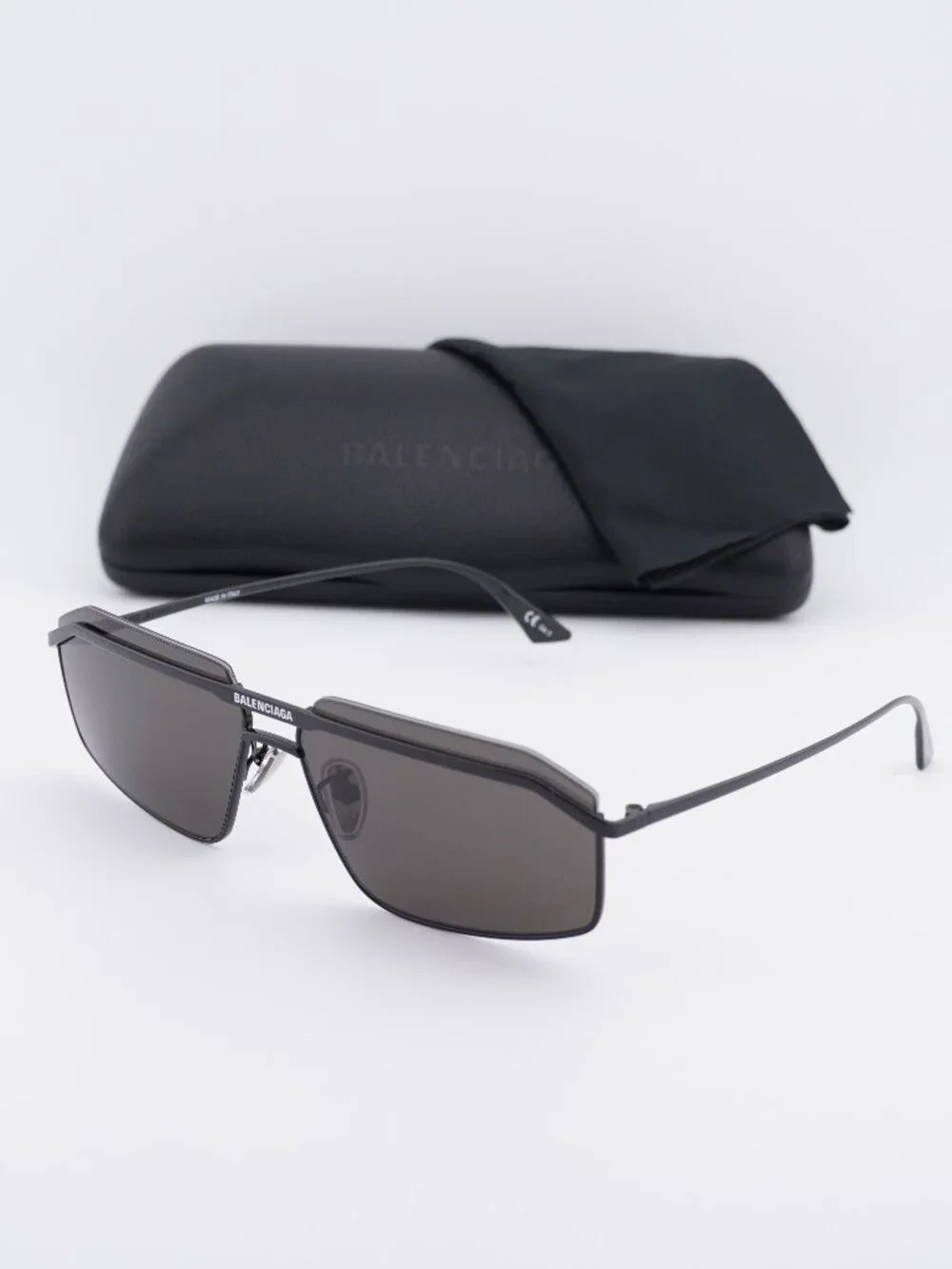 Balenciaga BB0139S 001 Rectangle Sunglasses - Black / Grey